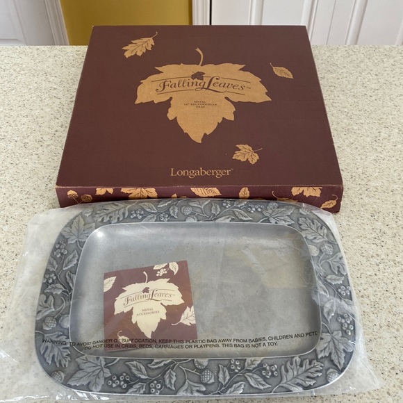 Longaberger falling leaves metal 14 inch rectangular tray with box. - Picture 1 of 9